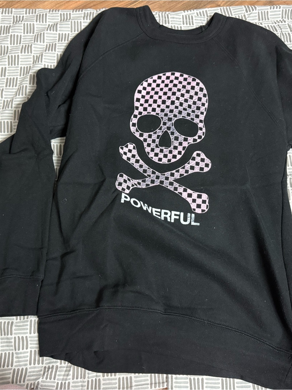 soulcycle Black Sweatshirt with Pink Checkerboard Skull
